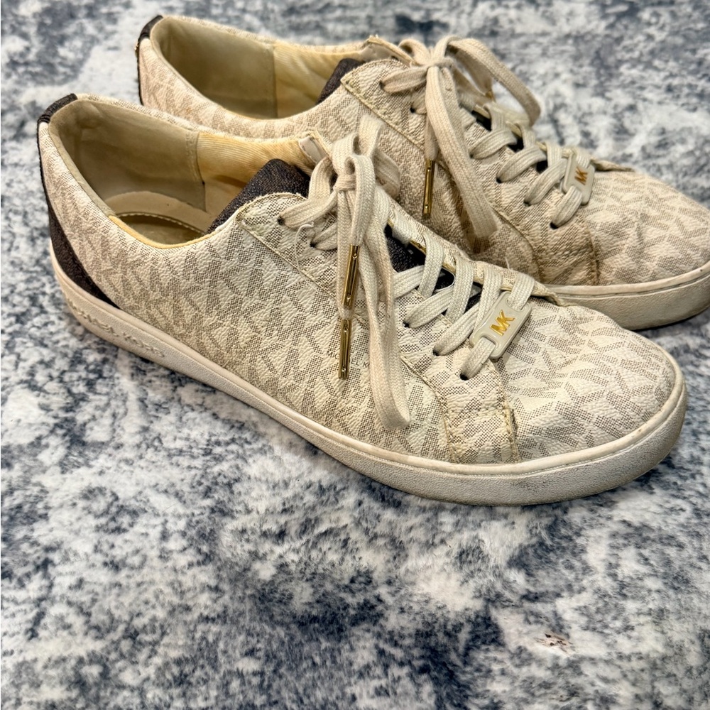 MICHAEL KORS Keaton Women's Logo Print Coated Canvas Lace Up Sneakers, Size 7